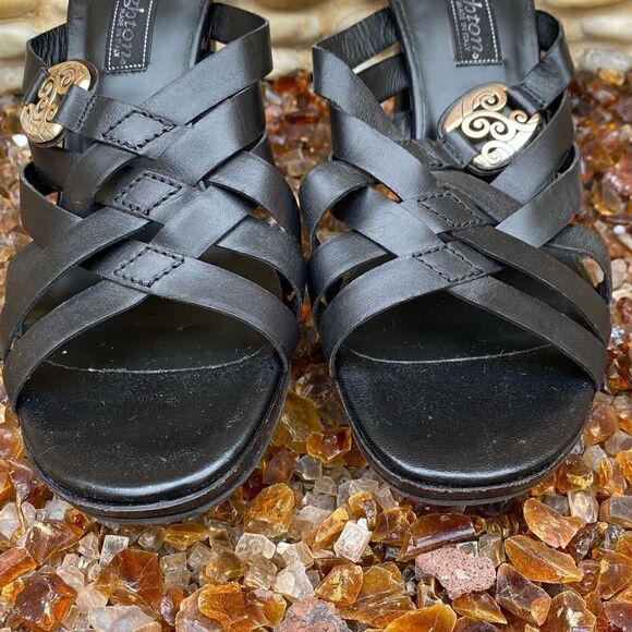 Brighton Vista Black Slide Open Toe Sandals Strappy Heels Leather Size 7.5M EUC! - Picture 7 of 10